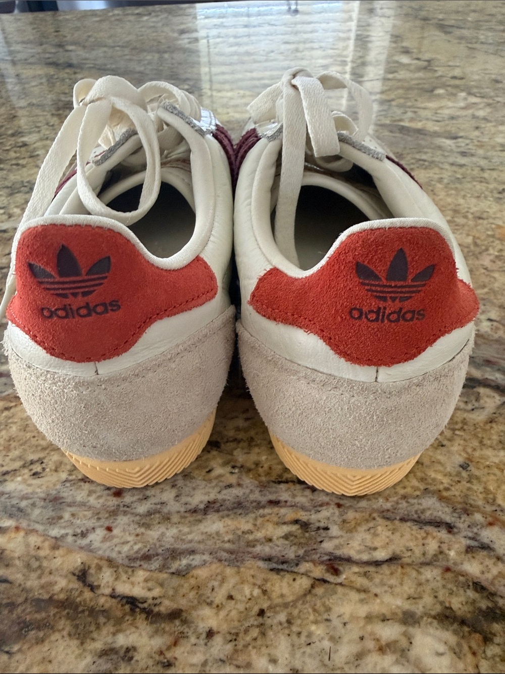 White Leather Sneakers with Burgundy Stripes - Picture 3 of 6